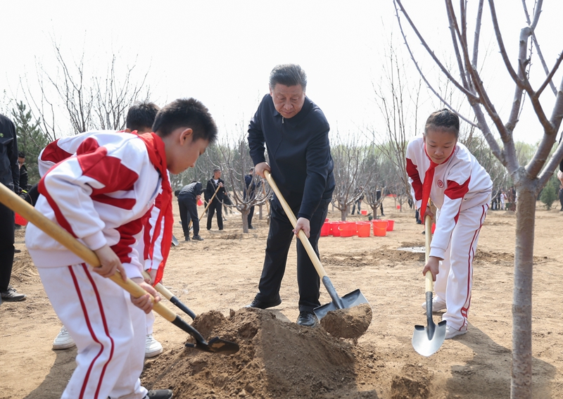 习近平在参加首都义务植树活动时强调：全民植树增绿 共建美丽中国