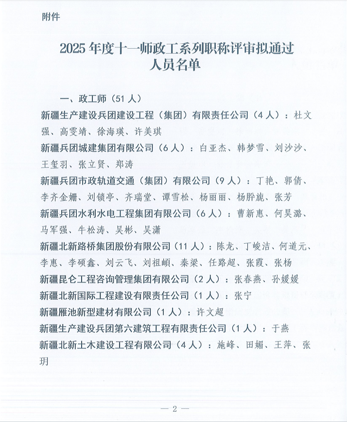 关于2025年度第十一师政工系统中初级职称评审拟通过人员的公示